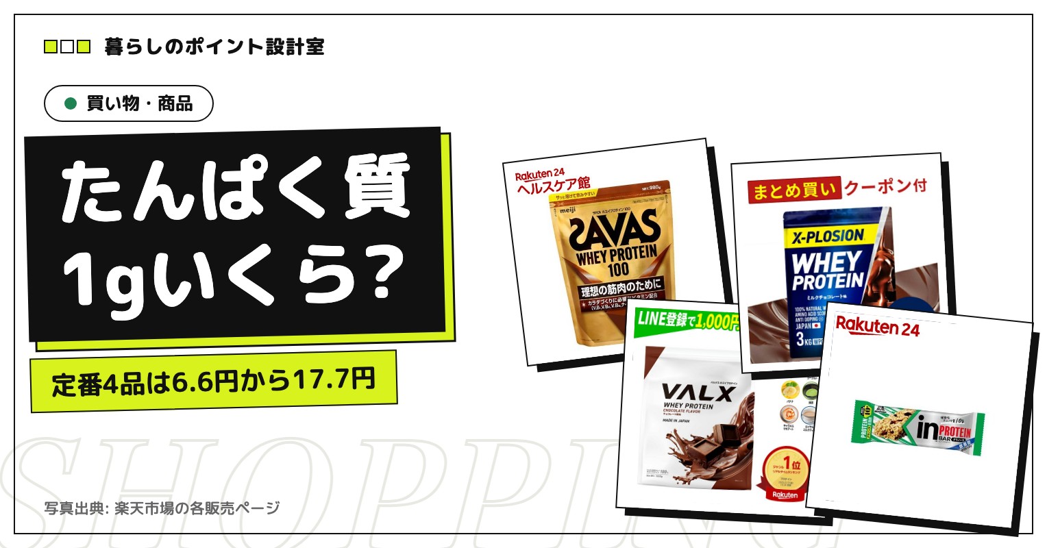 プロテイン定番4品をたんぱく質1gあたりの値段で比べる